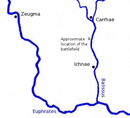 Approximate location of the battlefiled near Carrhae